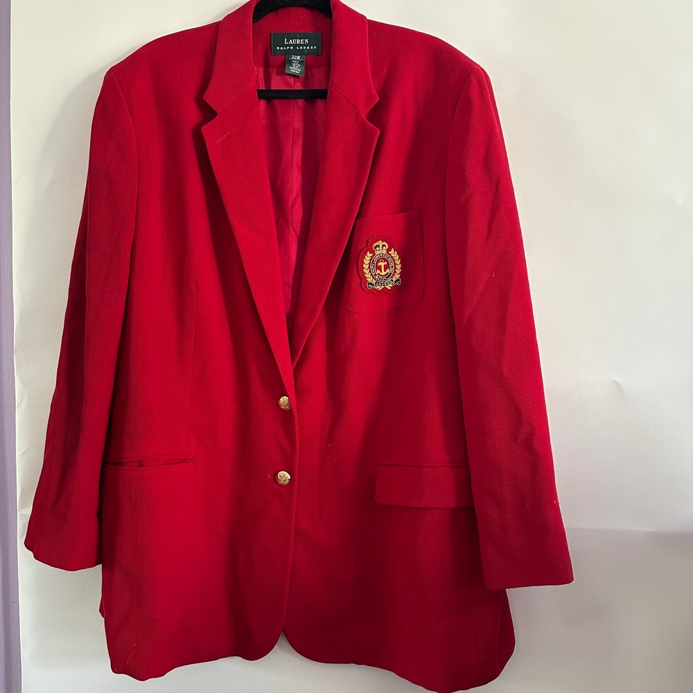Lauren Ralph Lauren Red Wool Crest Blazer Gold Buttons 22W Made in USA